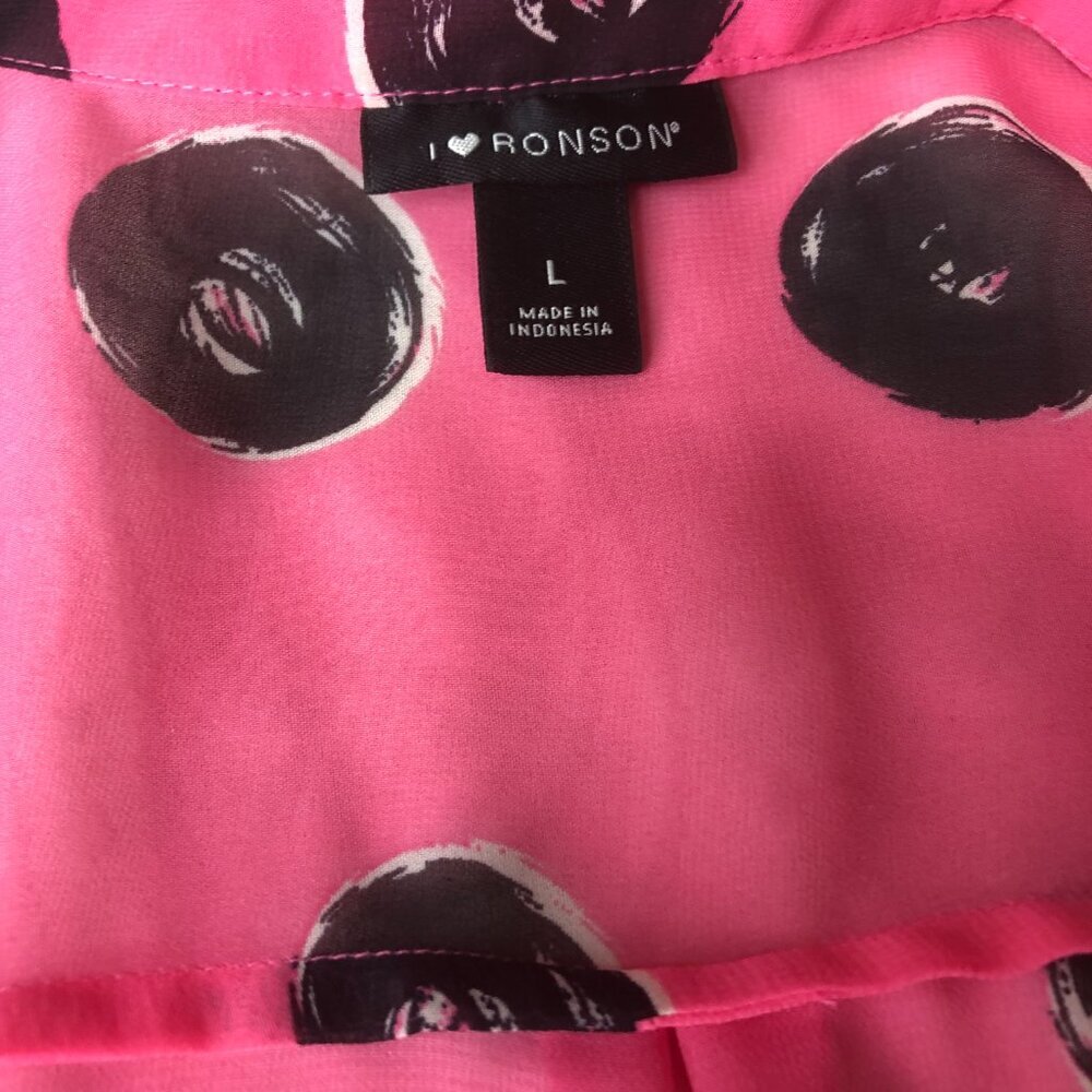 I Heart Ronson Size L long Sleeve Sheer Blouse Black and Pink - Picture 4 of 5